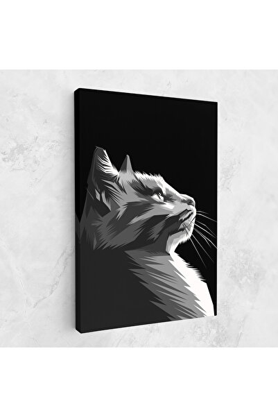 Arthub Canvas Painting, Bedroom And Living Room, Modern, Grey Cat On Black