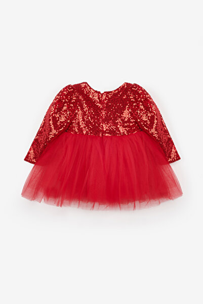 Le Mabelle Red Sequin Long Sleeve Baby Girl Dress - Berry