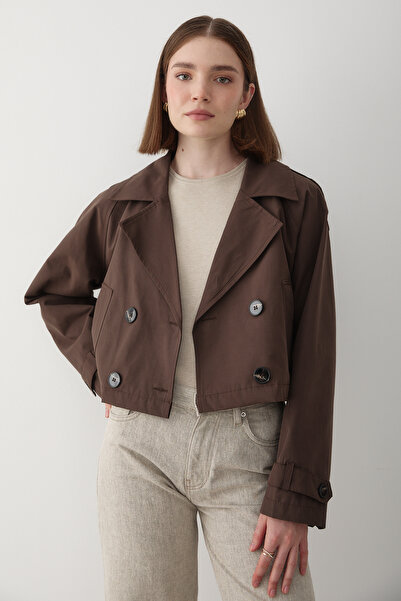 JASTE Women's Double Breasted Collar Pocket Trench Coat