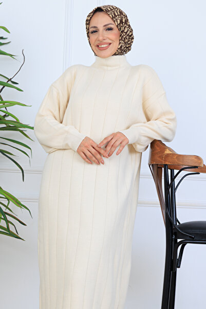 benguen κοτλέ Πλεκτό Φόρεμα N7085 Χρώμα Πέτρας