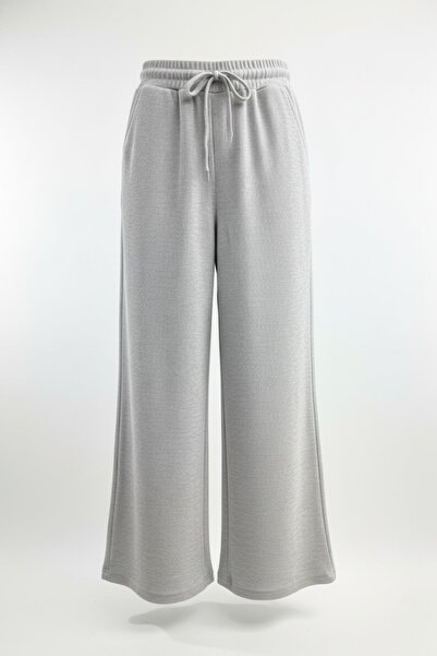 Mixray 4757 Women's Elastic Wide Leg Knitted Flowy Thessaloniki Pants Gray