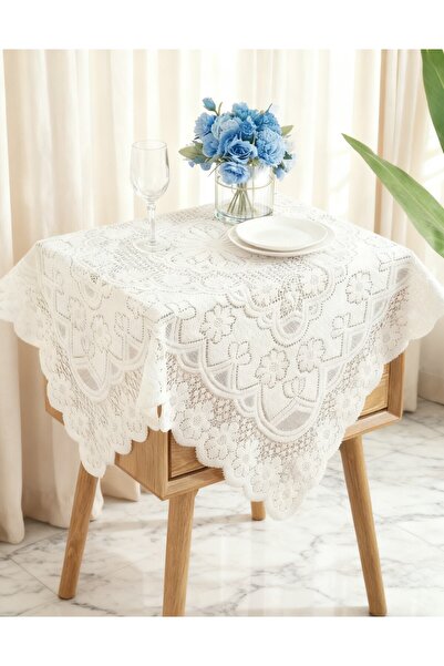 Generic 90x90cm White Lace Square Tablecloth - Embroidered, Dust-Proof, Elegant Bedroom Bedside Decor