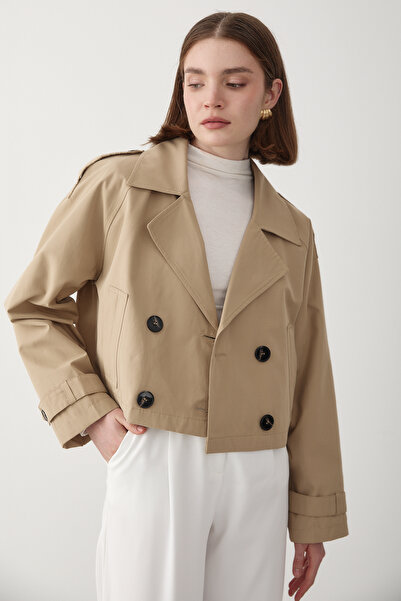 JASTE Women's Double Breasted Collar Pocket Trench Coat