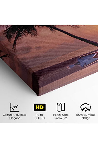 Arthub Canvas Painting, Bedroom And Living Room, Landscapes, Boat Purple Sunset