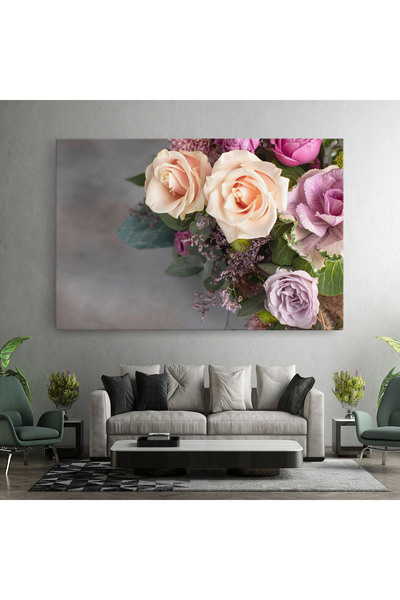 Arthub Canvas Painting, Bedroom And Living Room, Flowers, Cream Purple Bouquet