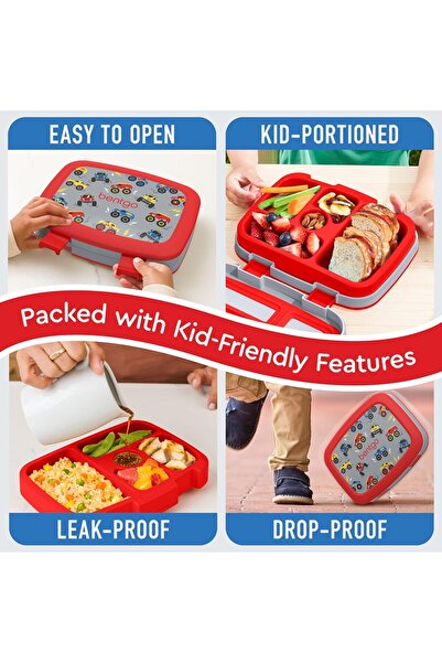 Bentgo Kids 5-Compartment Leakproof Bento Lunch Box - BPA-Free, Dishwasher Safe (Trucks)