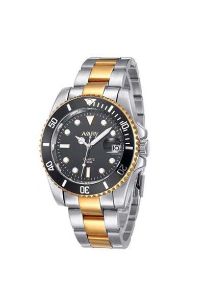 Generic NARY Men's Stainless Steel Analog Wrist Watch 18099GBLK - 40 mm - Gold/Silver