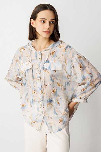ON Oversized Hooded Floral Women's Shirt - Minimalist Style - 3/4 Sleeve