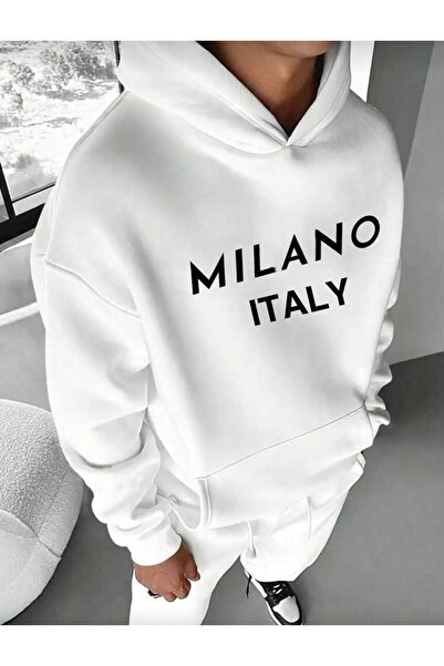 trendgar Φούτερ Milano με τύπωμα με λευκή κουκούλα και τσέπη καγκουρό