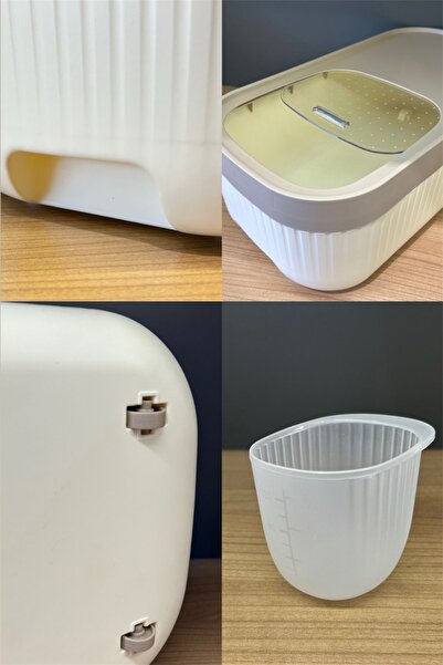 Bayev 2 Pieces Cream-Colored 7.5 Liter Sliding Lid Detergent Container - Wheeled Food Storage Box with Scale