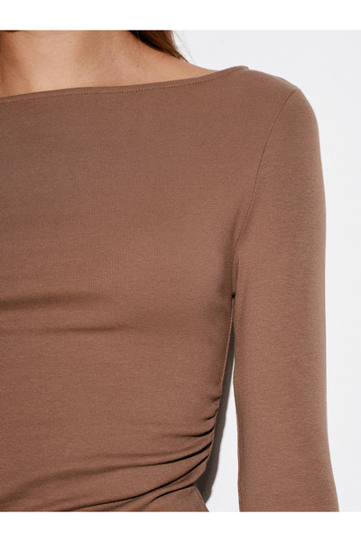 Dilvin Gathered Side Detail Boat Neck Knitted Blouse