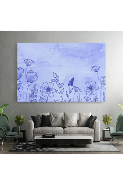 Arthub Canvas Painting, Bedroom And Living Room, Flowers, Blue Line Plant