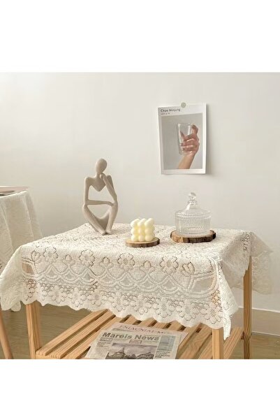Generic 90x90cm White Lace Square Tablecloth - Embroidered, Dust-Proof, Elegant Bedroom Bedside Decor