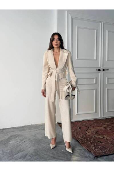 MAXMOOR MİLA Ceket Pantolon Takım 3984 - Krem