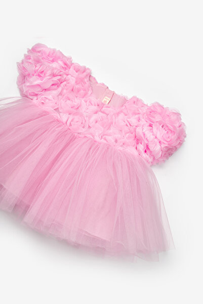 Le Mabelle Pink Rose Detailed Baby Girl Dress - Elina