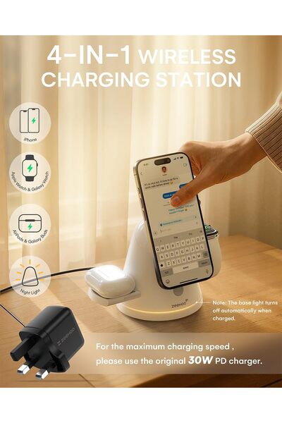 ZEEHOO 3-in-1 Qi2 15W Fast Wireless Charging Station with Night Light