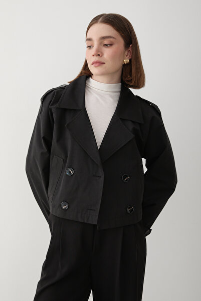 JASTE Women's Double Breasted Collar Pocket Trench Coat
