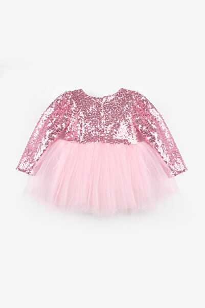 Le Mabelle Pink Sequin Long Sleeve Baby Girl Dress - Berry