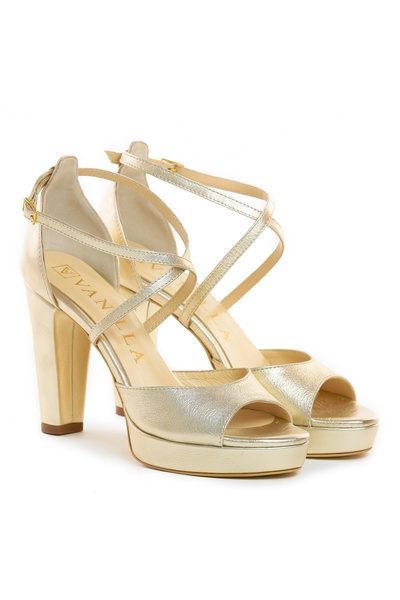 Vanilla Days Sandale din piele aurie cu toc bloc - Toc jos