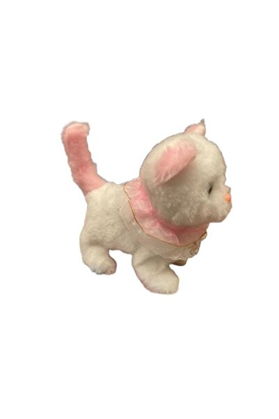 OEM Interactive plush kitten, white with pink, neck accessory, meows and wags its tail, 16 cm, 3+ years