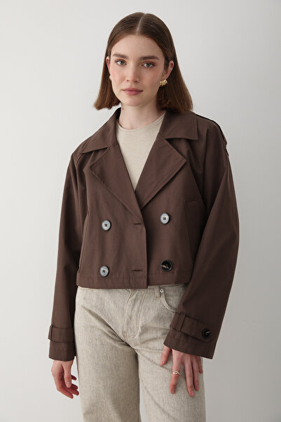 JASTE Women's Double Breasted Collar Pocket Trench Coat