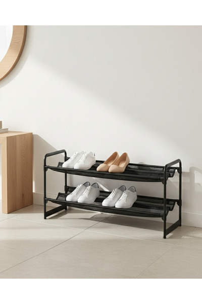 REDTAG رف أحذية أسود من طبقتين