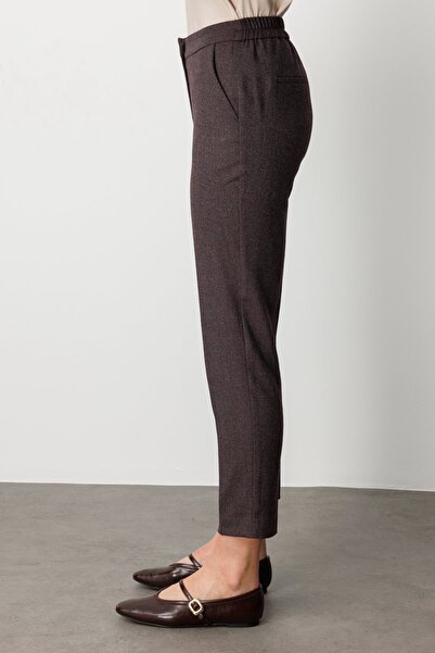 Ekol Elastic Waist Skinny Leg Trousers Burgundy