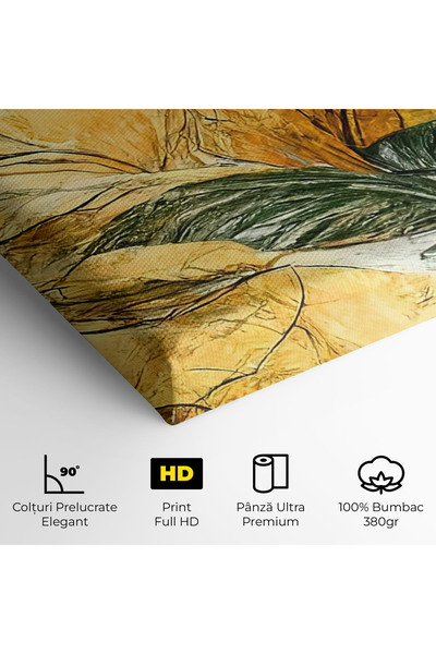 Arthub Canvas Painting, Bedroom And Living Room, Abstract, Gold And Green Leafes