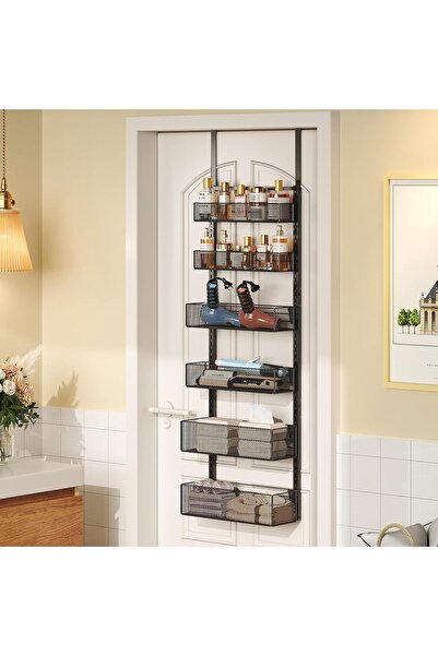 Generic 6-Tier Over-Door Hair Dryer Holder, Wall-Mount Adjustable Hair Tool Organizer, Iron Metal Black - Cu