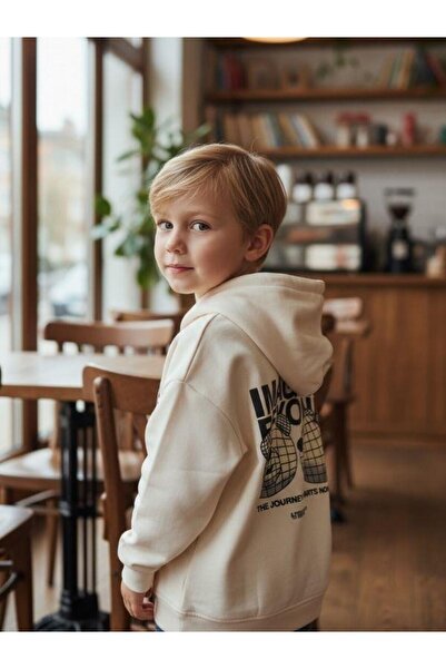 Zekids Boy's Teddy Bear Patterned Hooded Tracksuit Set