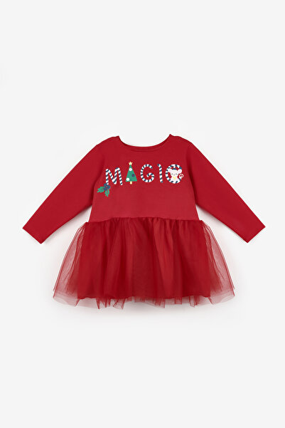 Le Mabelle Red Christmas Themed Magic Motto Girls' Dress - Claire