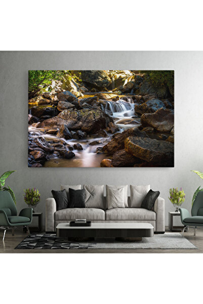 Arthub Canvas Painting, Bedroom And Living Room, Landscapes, Nature Rocks Waterfall