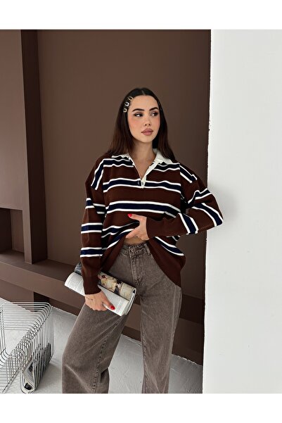 SBL COLLECTİON Polo Neck Striped Sweater