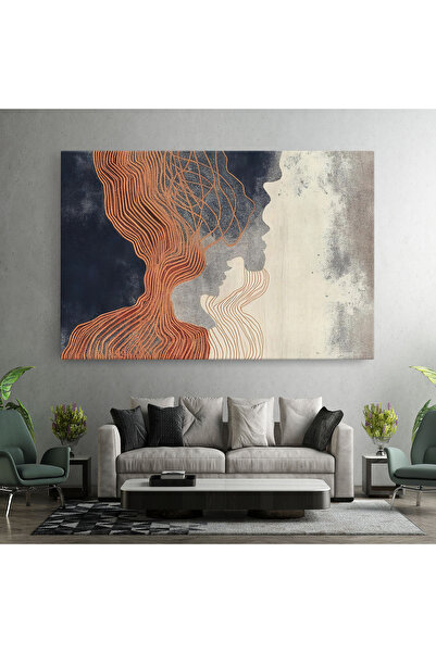 Arthub Canvas Painting, Bedroom And Living Room, Abstract, Orange Lines On Blue