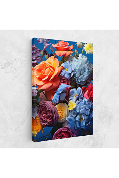 Arthub Canvas Painting, Bedroom And Living Room, Flowers, Blue Orange Bouquet