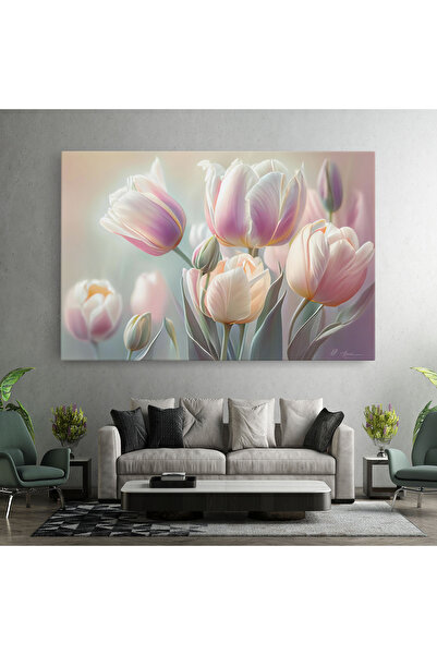 Arthub Canvas Painting, Bedroom And Living Room, Flowers, Dreamy White Tulips