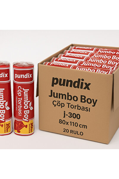 Pundix J300 Çöp Poşeti 80x110 cm Siyah Kalın 10’lu Rulo (1 Koli – 20 Rulo) | Geniş Hacimli Çöp Torbası