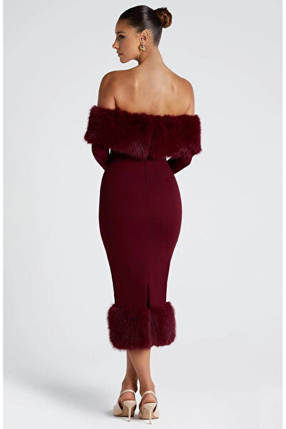 Buklemoda Modal Fabric Fur Detailed Maxi Dress