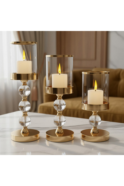 zola Set of 3 candlestick candle holders, mirror inserts, different sizes 18/34.5/41x12 cm