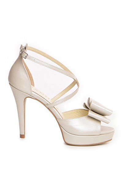 Vanilla Days Manila Mistic Ivory Sandals with Bow, Premium Leather, 10cm Thin Heel