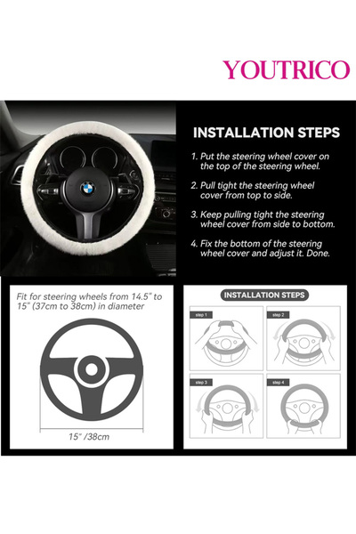 Youtrico Universal 38cm(15inch) Steering Wheel Cover: Plush Warm Non-slip Breathable