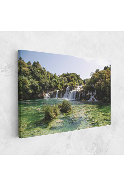 Arthub Canvas Painting, Bedroom And Living Room, Landscapes, Green Waterfall