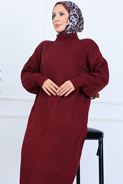 benguen Corded Fabric Knitwear Dress N7080 Burgundy