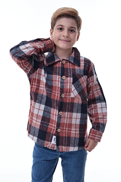 CQCQ Καφέ Ναυτικό Μπλε Καρό Πουκάμισο Ξυλοκόπτη για Αγόρια με Κουμπιά από Χον...