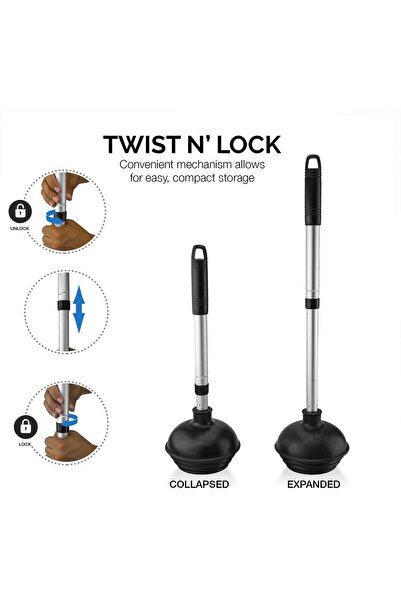NEİKO 60169A Toilet Plunger, 2-Piece Set with Telescoping Aluminum Handle