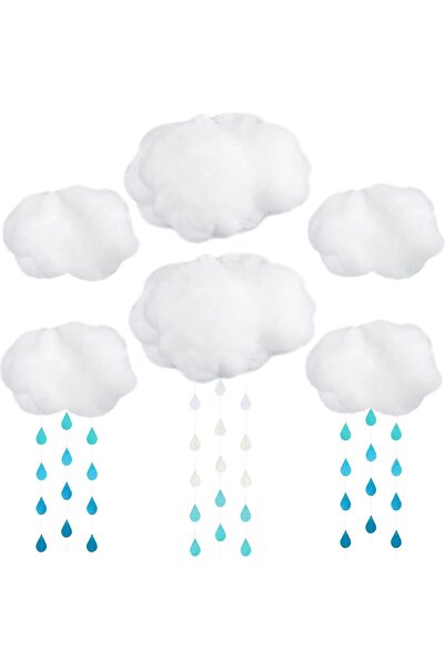 Generic Artificial Cloud Ceiling Decorations with Paper Raindrop Ornaments, Hanging Home Decor (14 Pieces)