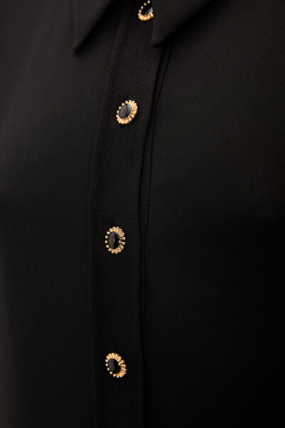 Exquise Shirt Collar Buttoned Lined Regular Midi Dress