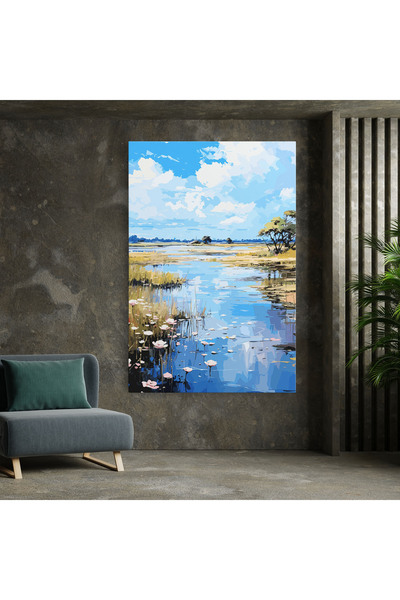 Arthub Canvas Painting, Bedroom And Living Room, Landscapes, Riverside Flowers