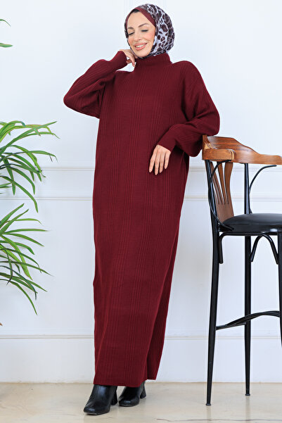 benguen Corded Fabric Knitwear Dress N7080 Burgundy