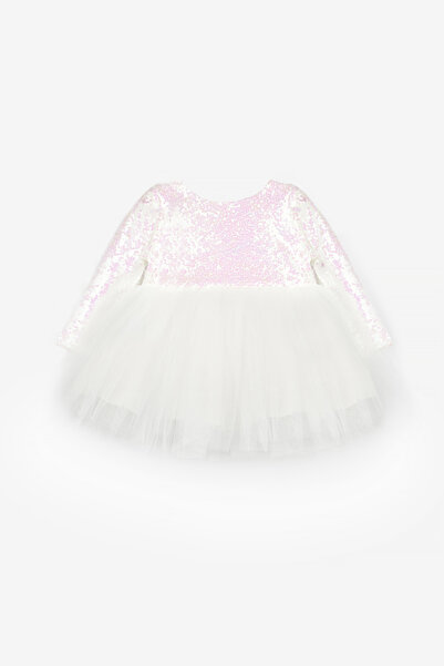 Le Mabelle White Sequin Long Sleeve Baby Girl Dress - Berry